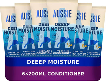 Aussie Deeep Moisture Vegan Hair Conditioner - For Very Dry, Thick And Curly Hair - With Avocado Oil, Jojoba Oil And Macadamia Nut Oil, 6 Units X 200 Ml