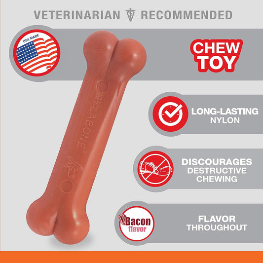 Nylabone Power Chew Classic Bone Chew Toy For Dogs, Durable Dog Toys For Aggressive Chewers, Bacon Flavor, Medium/Wolf - Up To 35 Lbs. (1 Count)