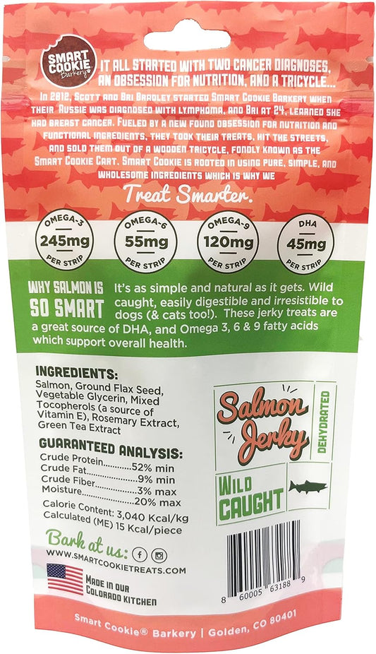 Smart Cookie Salmon Jerky Dog Treats - Dha & Omega Strips For Dogs & Puppies With Allergies, Sensitive Stomachs With Wild Caught Alaskan Salmon- Dehydrated, Grain Free, Made In Usa - 3Oz Bag Pack Of 1