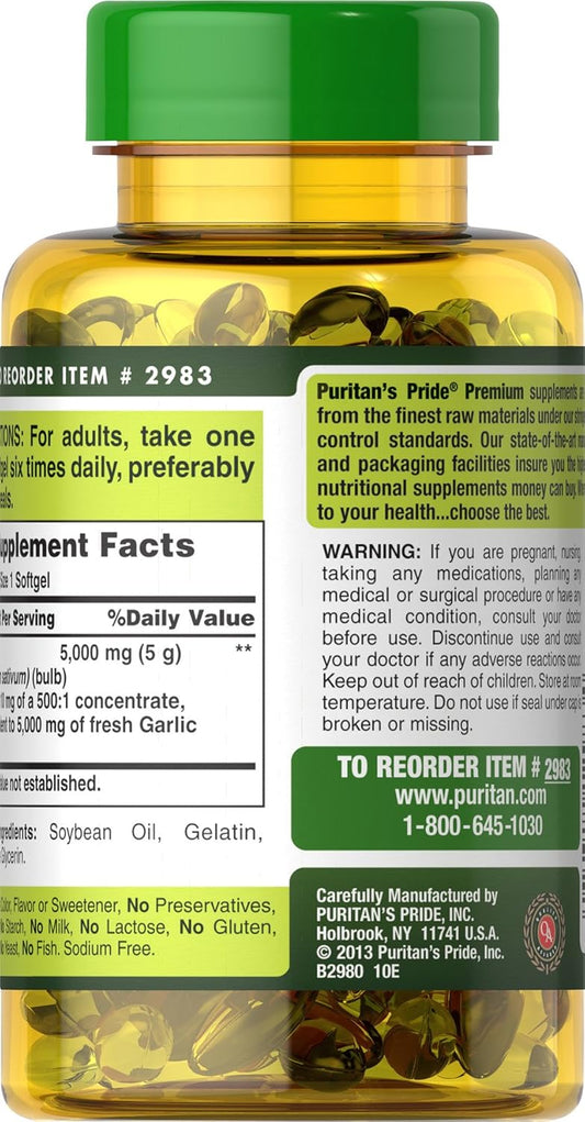 Puritan'S Pride Garlic Oil, 5000 Mg, 250 Count