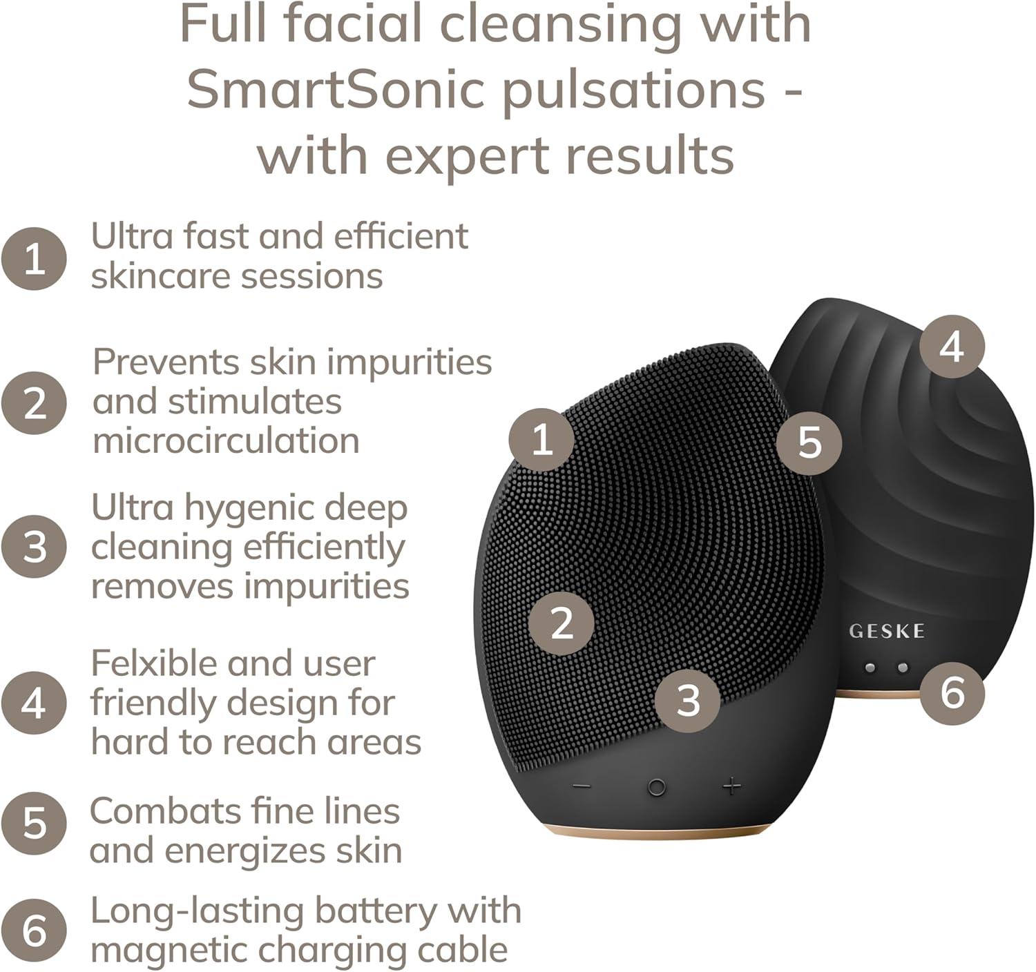 GESKE SmartAppGuided™ Sonic Facial Brush 5 in 1 | vibrating electric facial cleansing brush | soft silicone brush | professional facial cleanser | skin cleanser & exfoliator | face massager : Amazon.co.uk: Beauty
