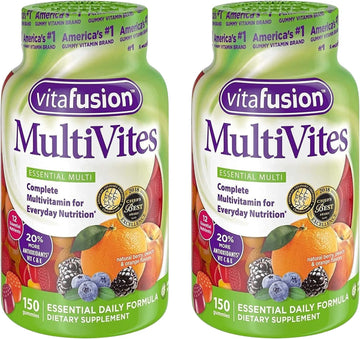 Vitafusion MultiVites Gummies Vitamins for Adults Berry, Peach and Orange - 150 ct, Pack of 2