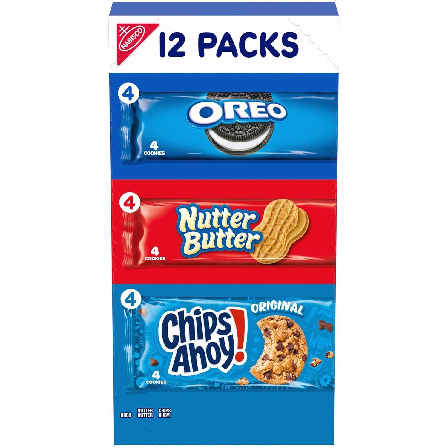 Nabisco Cookie Variety Pack, Oreo, Nutter Butter, Chips Ahoy!, 12 Snack Packs (4 Cookies Per Pack)