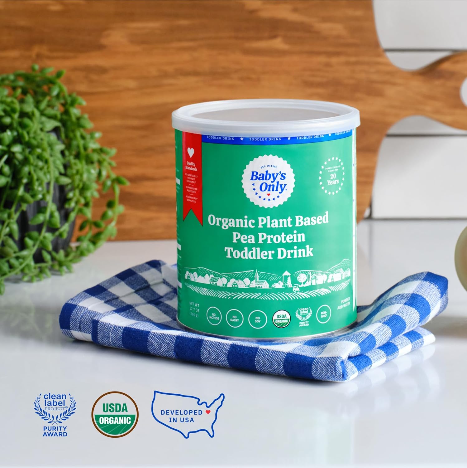 Baby's Only Organic Plant Based Pea Protein Toddler Drink, Pea Protein Powder, No Dairy, Lactose or Soy, Organic Toddler Drink with Plant Protein & Iron, Toddlers 12 Months Old and Up, 12.7 oz, 1 Pack : Baby