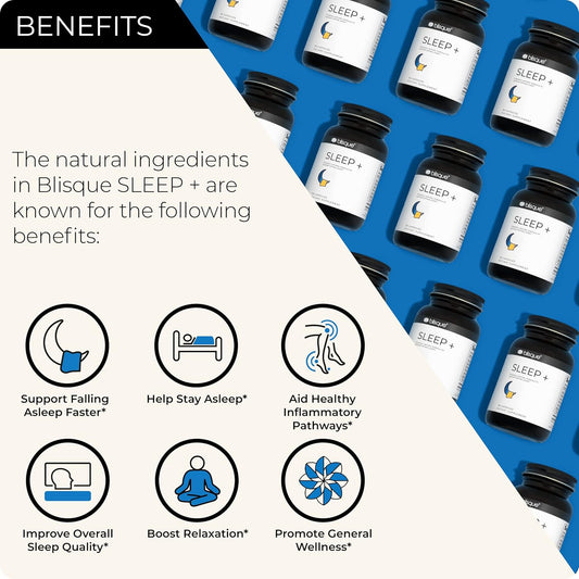 Blisque – Natural Sleep Aid Supplement For Sleep Support | Doctor-Approved | With Melatonin, Valerian Root, And Passion Flower | 90 Capsules | Vegan