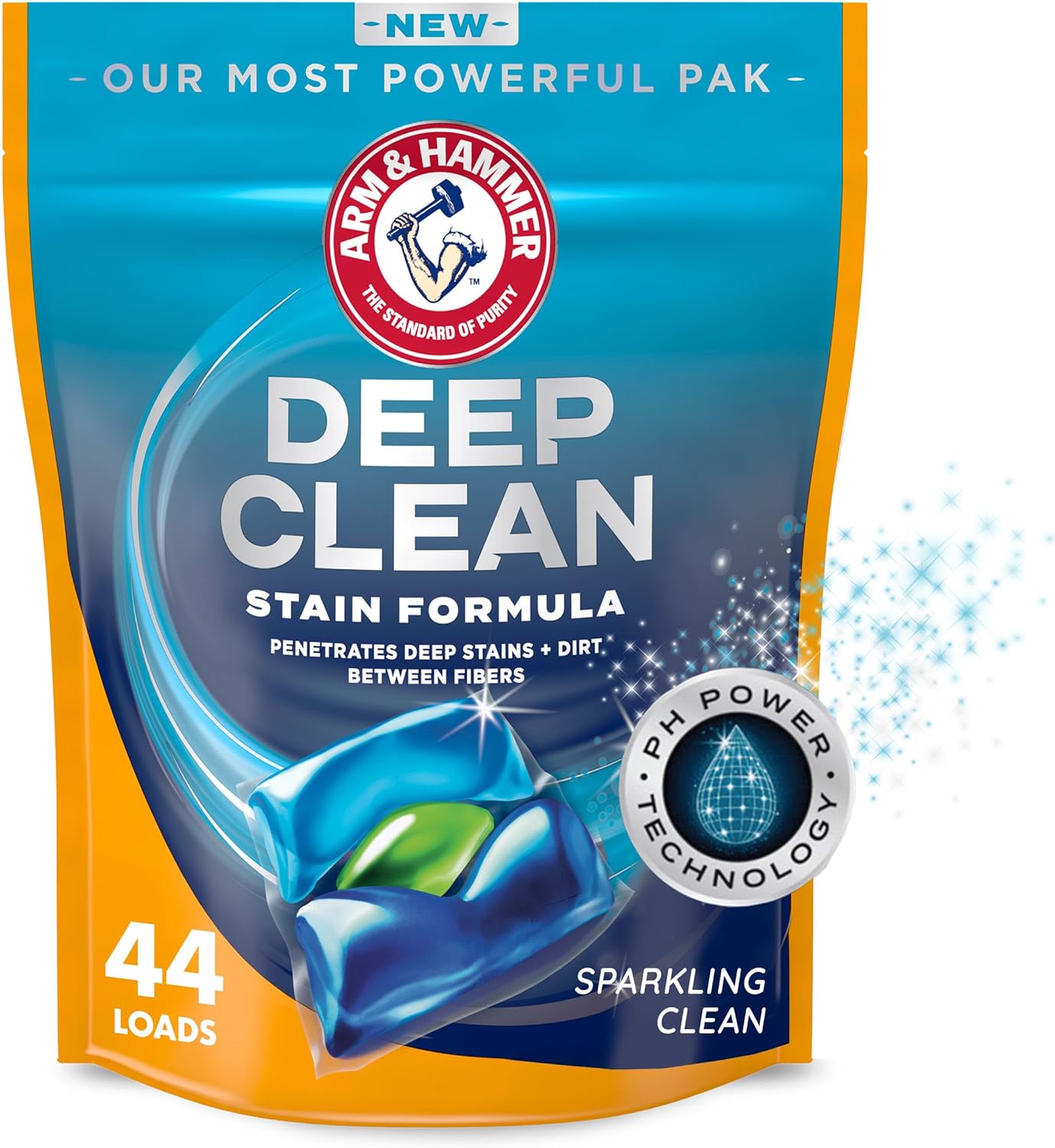 ARM & HAMMER Deep Clean Stain Formula, Laundry Detergent Power Paks, 44 ct