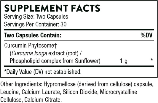 Thorne Curcumin Phytosome 1000 Mg (Meriva) - Clinically Studied, High Absorption - Supports Healthy Inflammatory Response In Joints, Muscles, Gi Tract, Liver, And Brain - 60 Capsules - 30 Servings