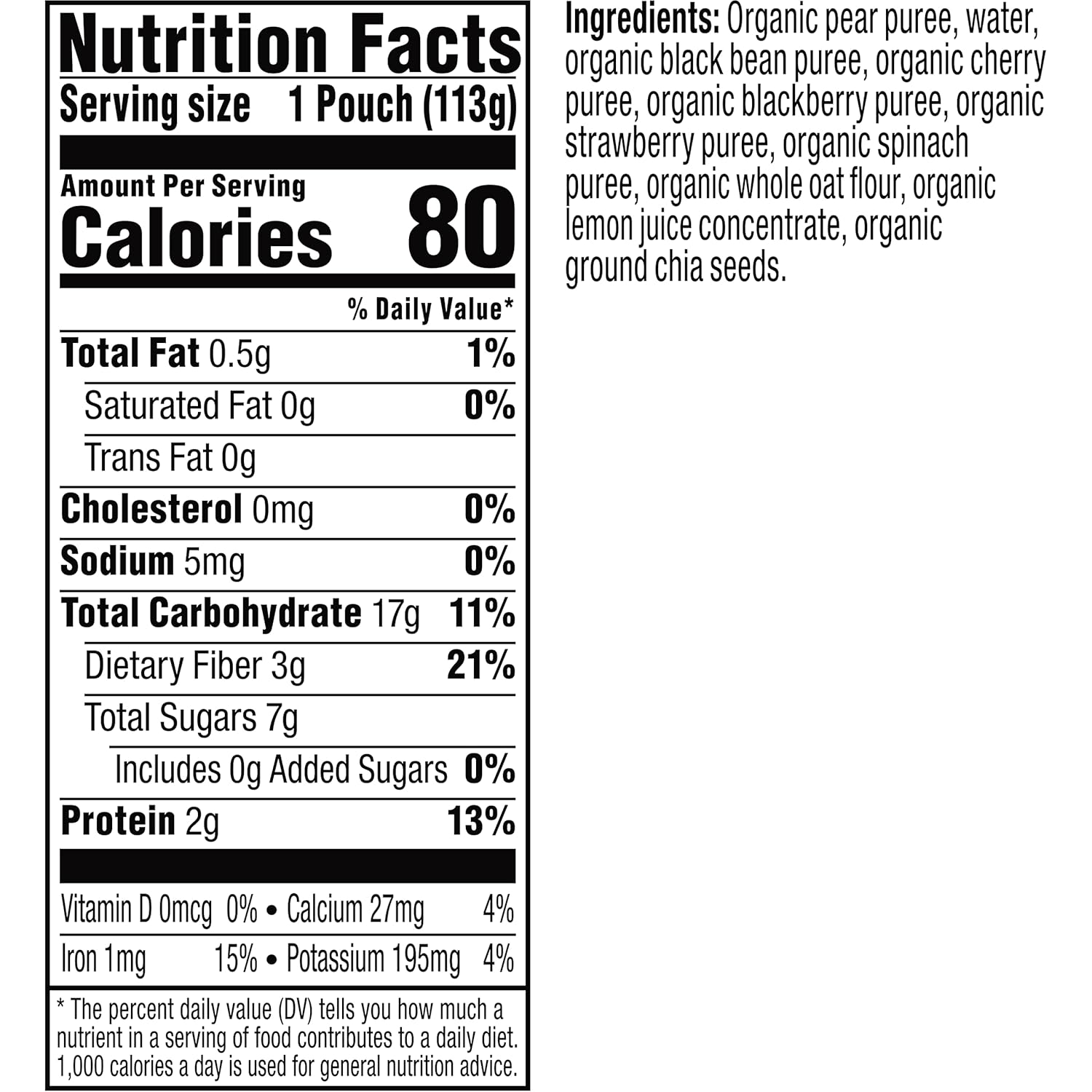 Plum Organics Mighty 4 Blends Pear, Cherry, Blackberry, Strawberry, Black Bean, Spinach & Oat, 4 Oz : Everything Else