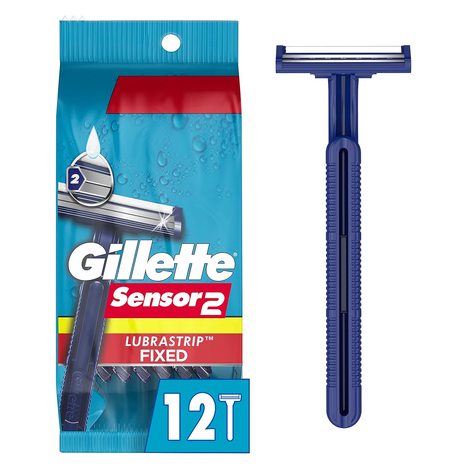 Gillette Sensor2 Fixed Men'S Disposable Razor, 12 Count (Pack Of 3)