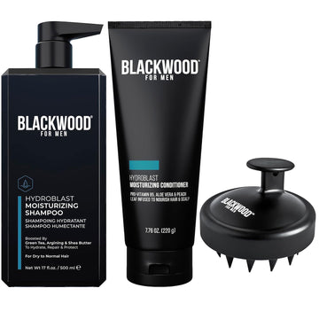 Blackwood For Men Hair Care Bundle: Hydroblast Moisturizing Shampoo (17 Oz), Hydroblast Moisturizing Conditioner (4.59 Oz), And Scalp Massager