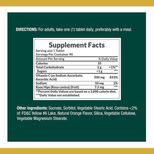 Nature'S Bounty Vitamin C, Support For A Healthy Immune System, 500 Mg Vitamin C With Rosehips, 90 Chewable Tablets