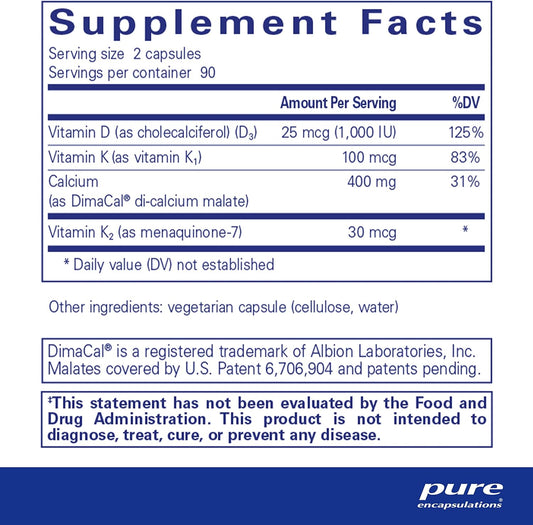 Pure Encapsulations Calcium K/D | Supplement For Bone Strength, Immune System, Colon, And Cardiovascular Health