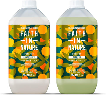 Faith In Nature Natural Grapefruit & Orange Shampoo And Conditioner Set, Invigorating, Vegan & Cruelty Free, No Sls Or Parabens, For Normal To Oily Hair, 2 X 5L Pack