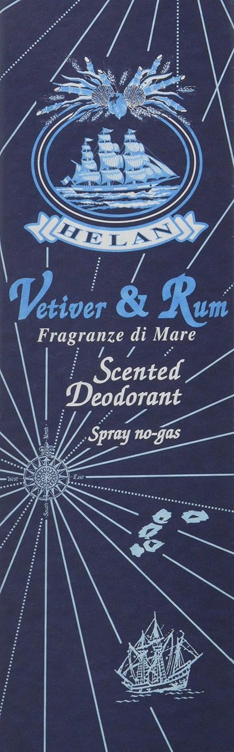 Helan Vetiver & Rum - Perfume & Deodorant Men In Spray With Essential Oils, Natural & Gentle On Skin For Body & Armpitsm Long Lasting Scented Mens Deodorant & Perfume For Men, Made In Italy, 100 Fl Oz
