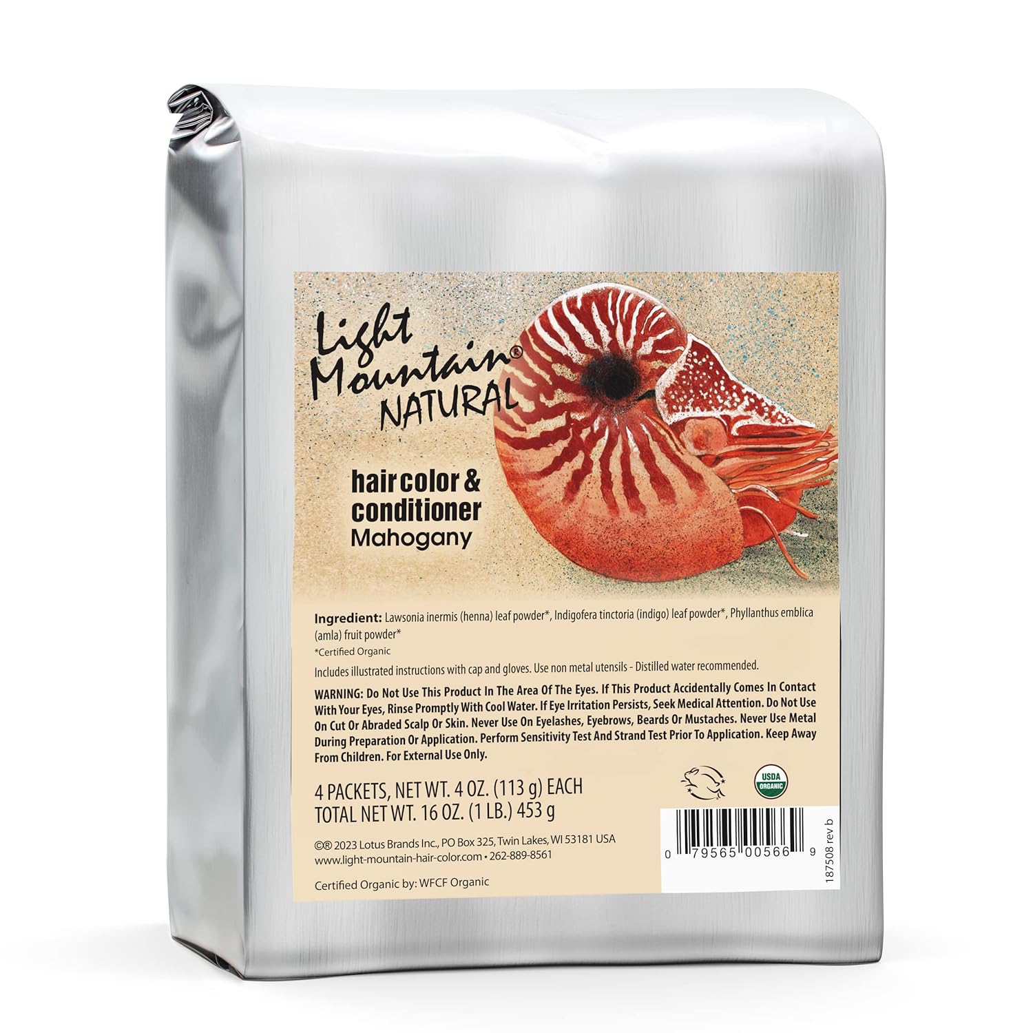 Light Mountain Mahogany Hair Dye - Organic, Chemical-Free, Semi-Permanent For Men/Women, With Henna Leaf Powder And Botanicals, 16 Oz