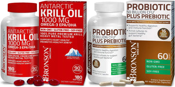 Bronson Probiotic 50 Billion Cfu + Prebiotic With Apple Polyphenols & Pineapple Fruit Extrac Antarctic Krill Oil 1000 Mg With Omega-3S Epa Dha