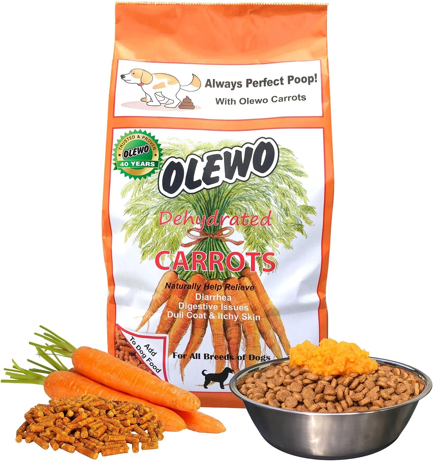 Olewo Original Carrots for Dogs – Fiber for Dogs Keep Poop Firm, Digestive Dog Food Topper, Skin & Coat Support, Dehydrated Whole Food Dog Multivitamin, Gut Health for Dogs, 1 lb