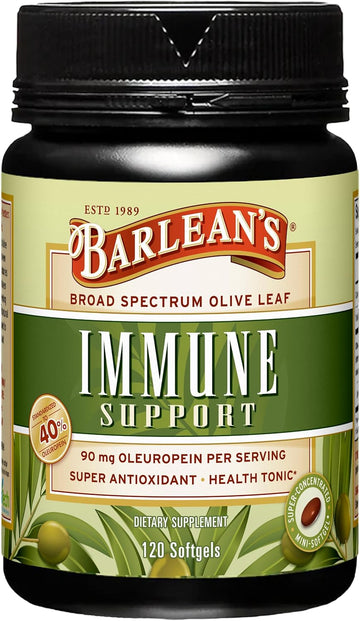 Barlean'S Olive Leaf Complex Softgels Immune Support Supplement With 90 Mg Oleuropein Antioxidants, Concentrated Heart Health And Immunity Booster Pills, 60 Count