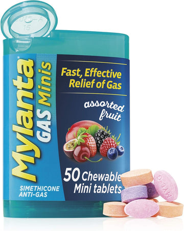 Mylanta Gas Relief Tablets, Gas Minis, Assorted Fruit, 50 Count (Pack Of 1)