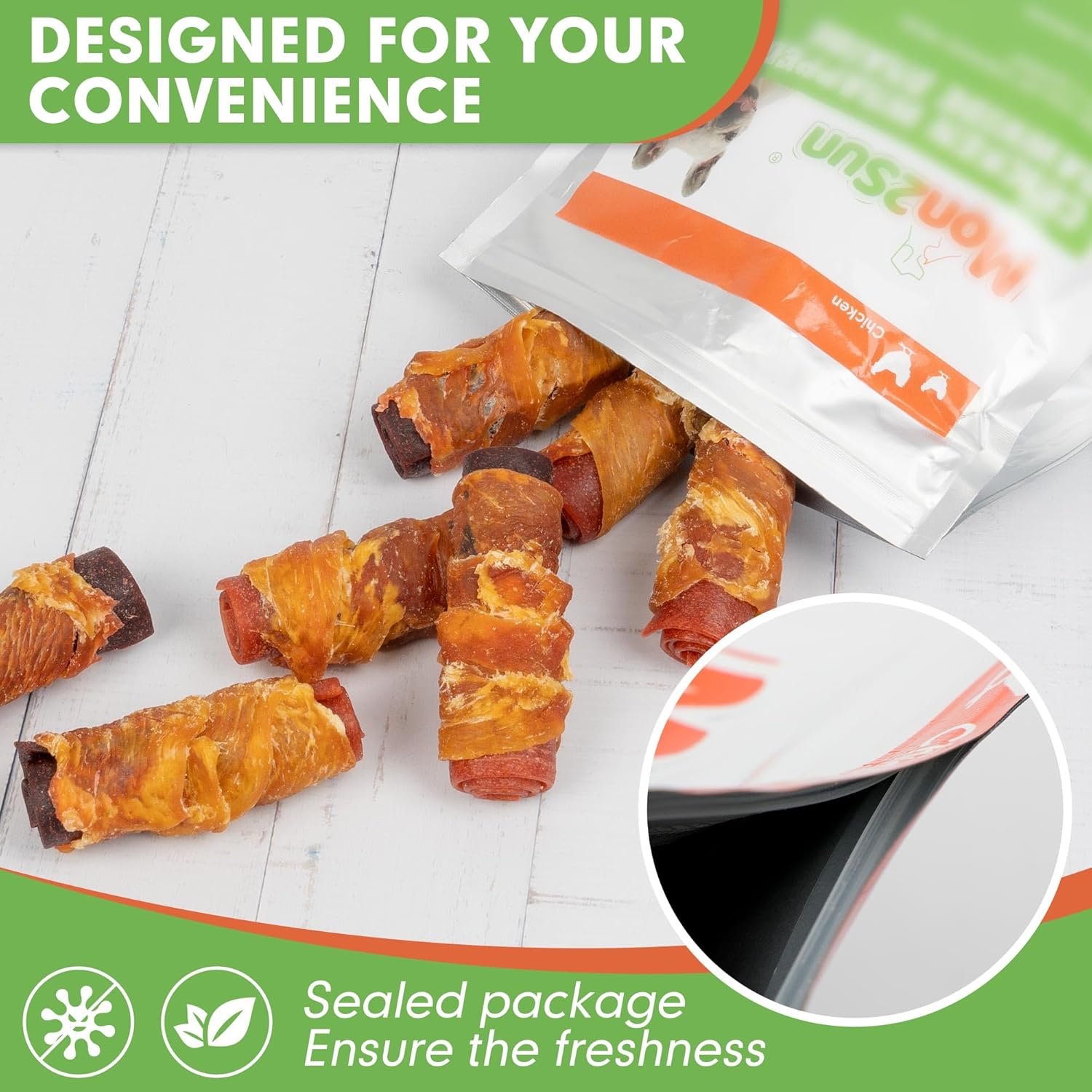 MON2SUN Rawhide Free Dog Treats, 3 Inch Triple Flavor Chicken Wrapped Duck and Beef Rolls for Small Dogs, Healthy Dog Snacks, 13.23oz : Pet Supplies