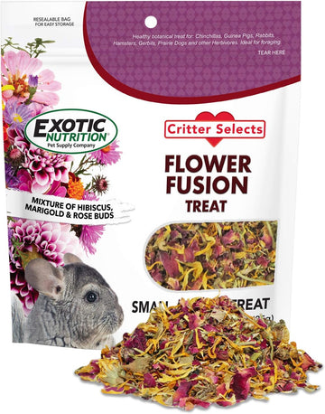 Flower Fusion Treat - Healthy Natural Dried Flower Herbivore Treat - Chinchillas, Guinea Pigs, Rabbits, Prairie Dogs, Degus, Hamsters, Rats, Squirrels, Sugar Gliders & Other Small Pets (0.85 Oz)