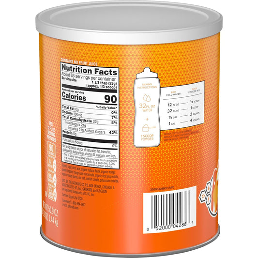 Gatorade G Essntl Organic Thirst Quencher Powder, Mango, 50.9Oz Canister (Pack Of 3)