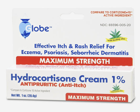 Globe Hydrocortisone Maximum Strength Cream 1% W/ Aloe, Anti-Itch Cream For Redness, Swelling, Itching, Rash & Dermatitis, Bug/Mosquito Bites, Eczema, Hemorrhoids & More