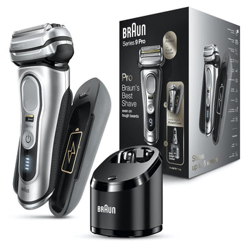 Braun Electric Razor For Men, Waterproof Foil Shaver, Series 9 Pro 9477Cc, Wet & Dry Shave, With Portable Charging Case, Prolift Beard Trimmer, 5-In-1 Cleaning & Charging Smartcare Center, Silver