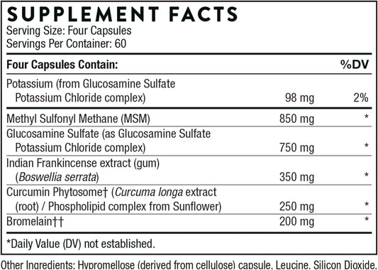 Thorne Joint Support Nutrients - Glucosamine and MSM with Curcumin, Bromelain, and Boswellia for Joint Support - 240 Capsules