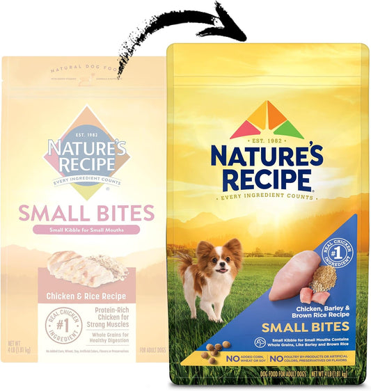 Nature’s Recipe Small Bites Dry Dog Food, Chicken & Rice Recipe, 4 Pound Bag
