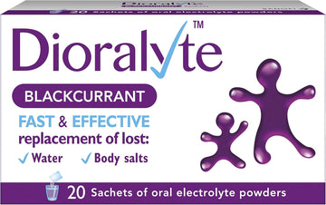 Dioralyte - Fast And Effective Supplement Treatment For Reducing Dehydration And Replacing Electrolytes (Mineral Salts) Of Lost Body Water And Salts- Blackcurrant Flavour - 20 Sachets