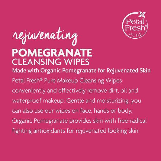 Petal Fresh Rejuvenating Pomegranate Makeup Removing, Cleansing Towelettes, Gentle Face Wipes, Daily Cleansing, Vegan And Cruelty Free, 60 Count