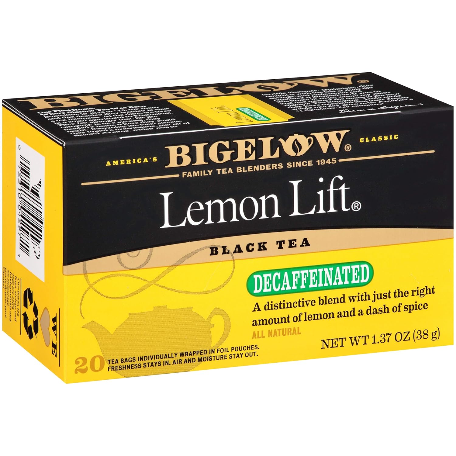 Bigelow Tea Decaffeinated Lemon Lift Black Tea, Decaf Tea With Lemon, 20 Count Box (Pack Of 6), 120 Total Tea Bags