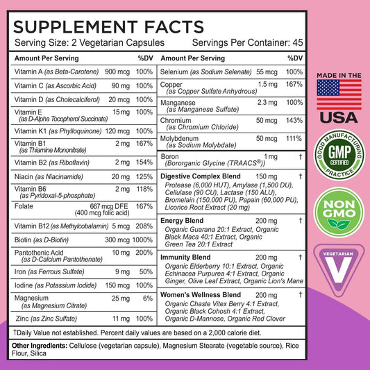 FarmHaven Multivitamin for Women - Whole Food Daily Multi Supplement with B Vitamins, D3, Folate, Enzymes - Boosts Energy, Immune, Heart Health - Non-GMO, Vegetarian - Pack of 2_180 Capsules