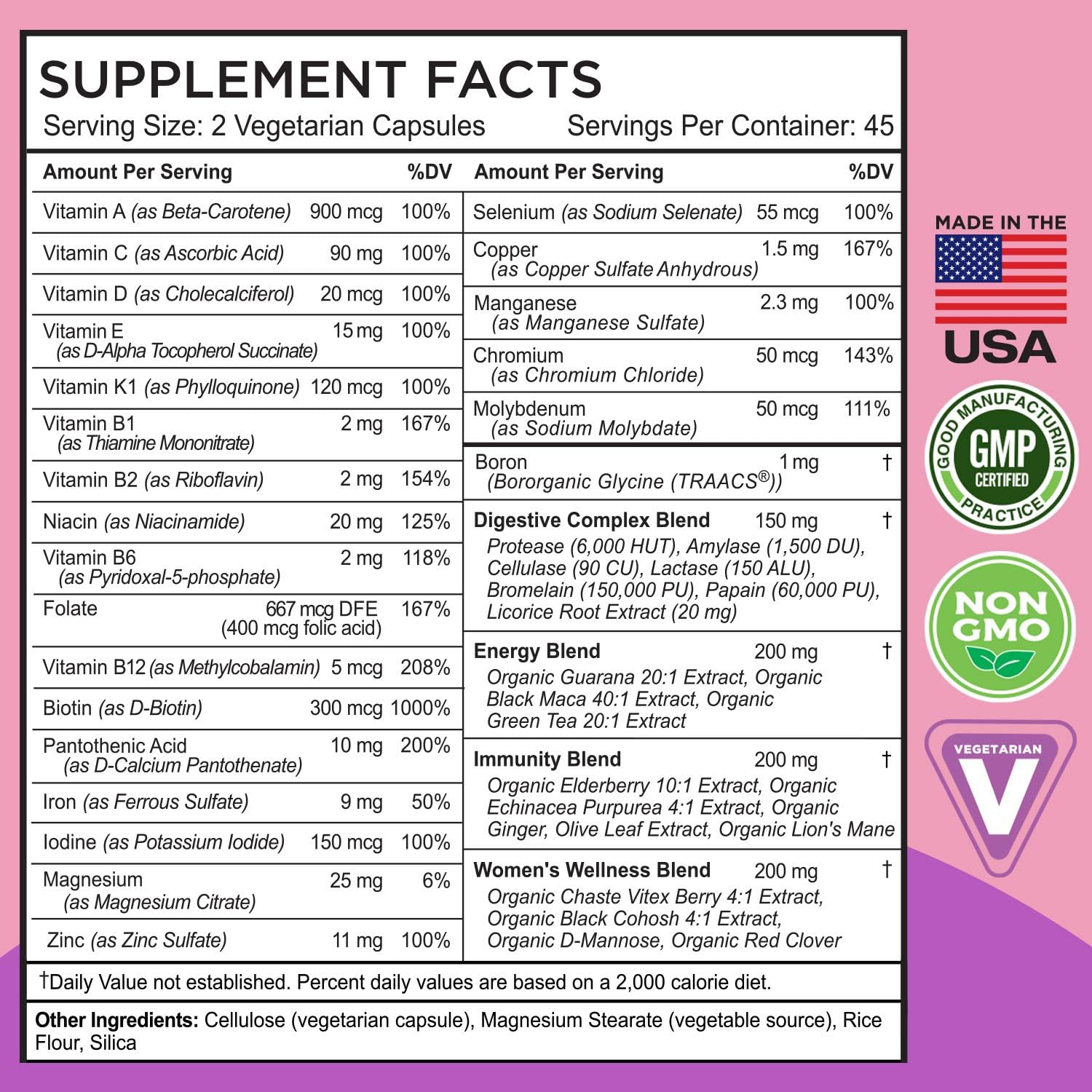 FarmHaven Multivitamin for Women - Whole Food Daily Multi Supplement with B Vitamins, D3, Folate, Enzymes, Zinc - Boosts Energy, Immune, Heart Health - Non-GMO, Vegetarian - Pack of 5_450 Capsules : Health & Household