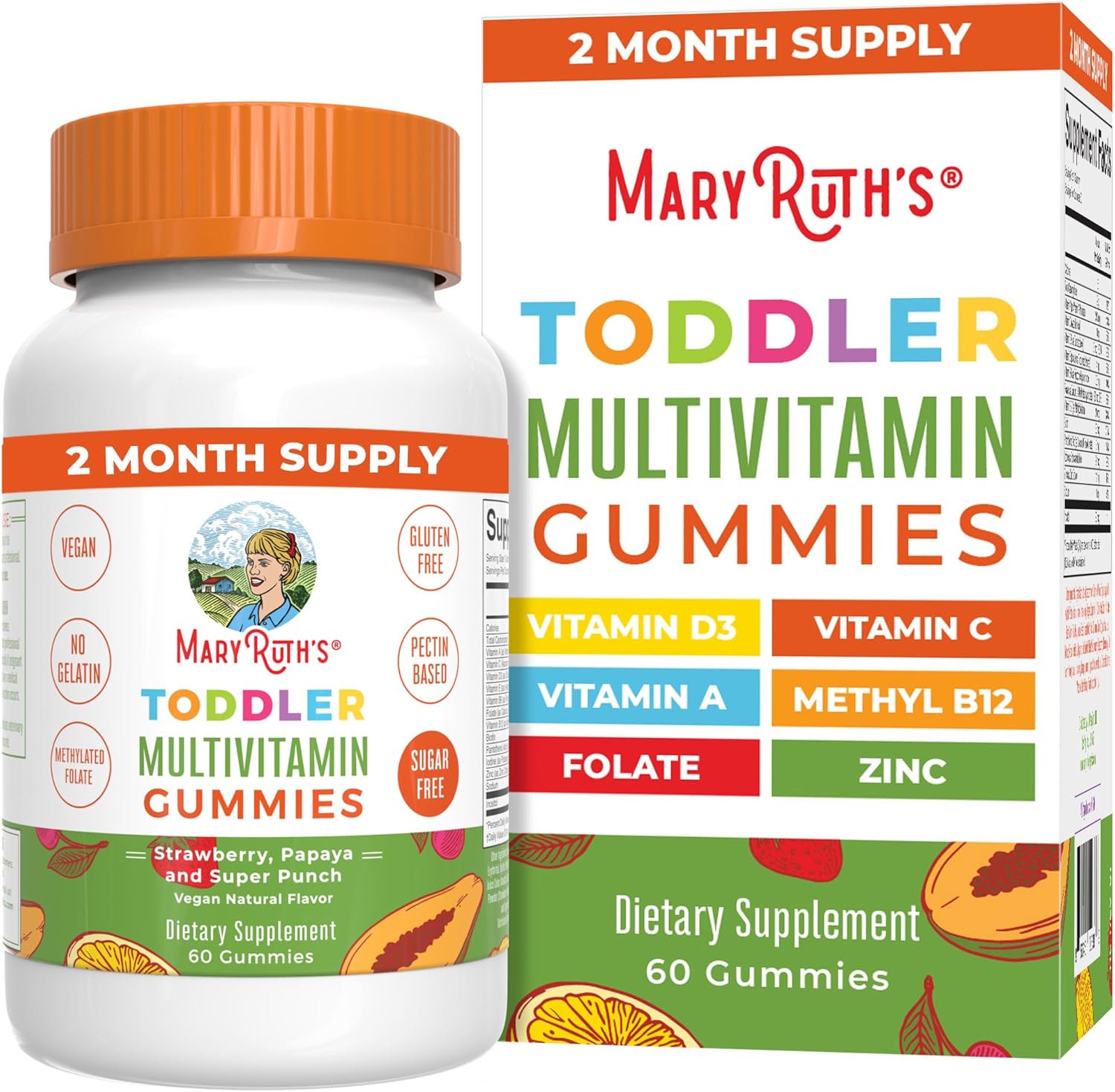 Maryruth'S Sugar Free Vitamin Gummies For Kids Age 2+ | 2 Month Supply Multivitamin With Vitamin C, D3, Zinc | 1 Gummy Per Day | Toddler Vitamins | Sugar Free | Vegan | Non Gmo | 60 Count