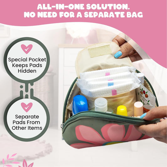 Period Bag to-Go - 16 PC First Period Kit for Girls 9-12 - Sanitary Pad Storage Bag - Period Pouch - Pad Bags for Period for School - First Period Gifts for Girls - Cute Sanitary Napkin Bags