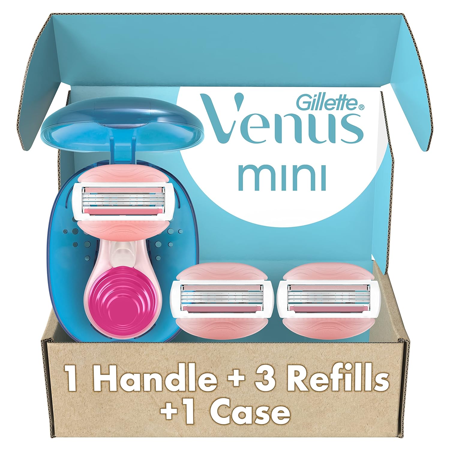 Gillette Venus Mini Comfortglide White Tea Razors For Women, Includes 1 Mini Handle + 3 Refills + 1 Case