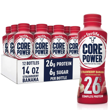 Core Power Fairlife 26G Protein Milk Shakes, Ready To Drink For Workout Recovery, Strawberry Banana, 14 Fl Oz (Pack Of 12)