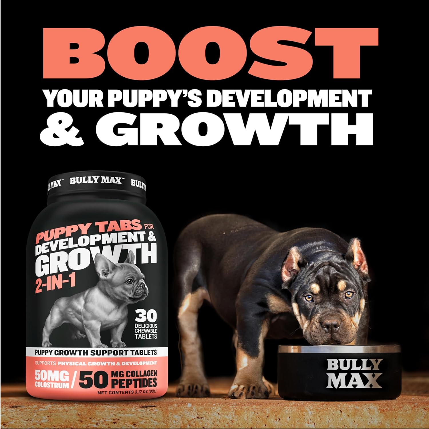 Bully Max 24/14 High Protein Puppy Dry Dog Food & 2-in-1 Chewable Vitamin Tablets Bundle for Growth and Development - Lamb and Rice - Supplements for Puppies, Small to Large Breed - 5 lbs + 30 Tabs : Pet Supplies