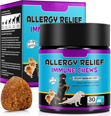 Hualijia Dog Allergy Relief Treats, Itch And Immunity Treats For Dogs - Soothe Itchy Skin, Paws, Eyes, Ears - Stop Itching, Licking, Scratching For All Breeds And Sizes, Peking Duck Flavor (60 Count)
