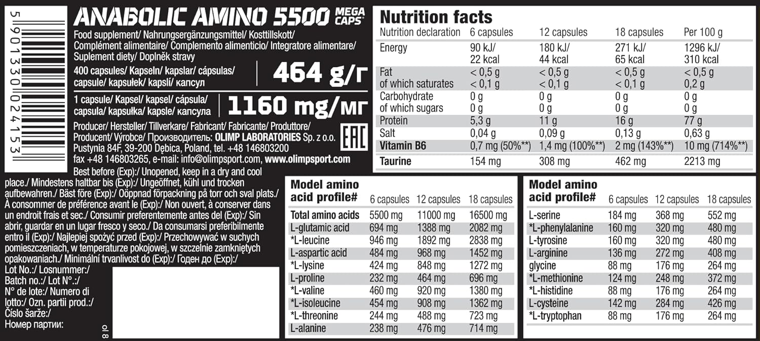 Olimp Sport Nutrition Olimp Labs Anabolic Amino 5500 Mega Capsules - Pack Of 400 Capsules 24743