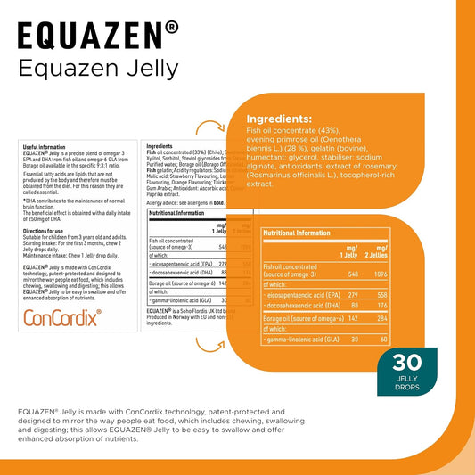 Equazen Jelly | Omega 3 & 6 Fish Oil Supplement | Supports Brain Function | Blend Of Dha, Epa And Gla | Suitable For Children From Years To Adults | 30 Jellies, Fruity Flavour
