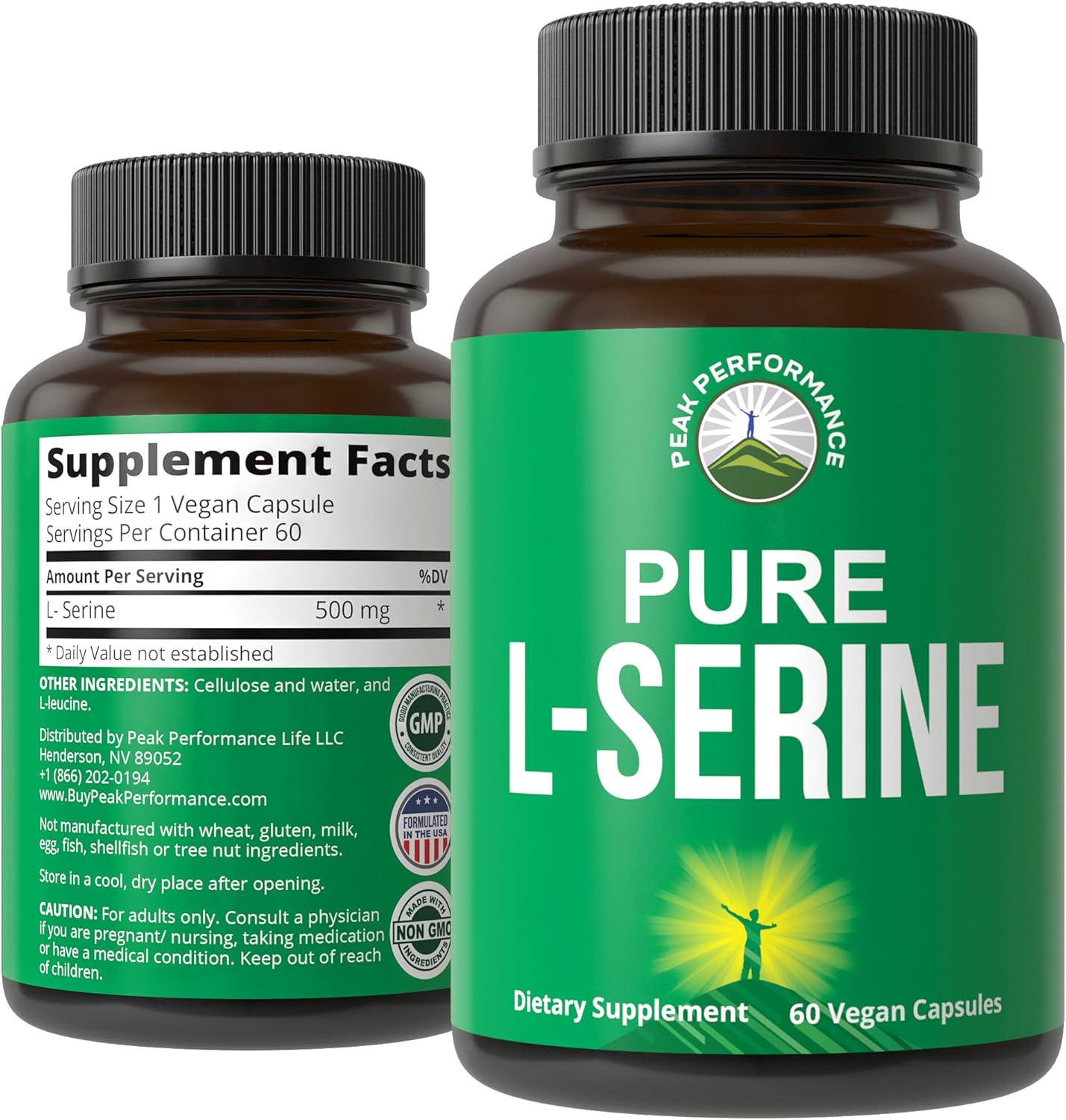 Peak Performance L-Serine Capsules 500Mg Best Brain And Nootropic Amino Acids For Production Of L-Cystine, L-Tryptophan And Serotonin. Usa Grade L Serine Pills. Non-Gmo Supplement (60 Servings)