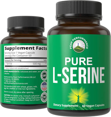 Peak Performance L-Serine Capsules 500Mg Best Brain And Nootropic Amino Acids For Production Of L-Cystine, L-Tryptophan And Serotonin. Usa Grade L Serine Pills. Non-Gmo Supplement (60 Servings)