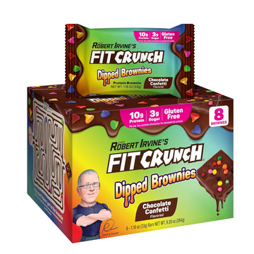 Fitcrunch Dipped Protein Brownies, Designed By Robert Irvine, 10G Of Protein & 3G Of Sugar (8 Brownies, Chocolate Confetti)