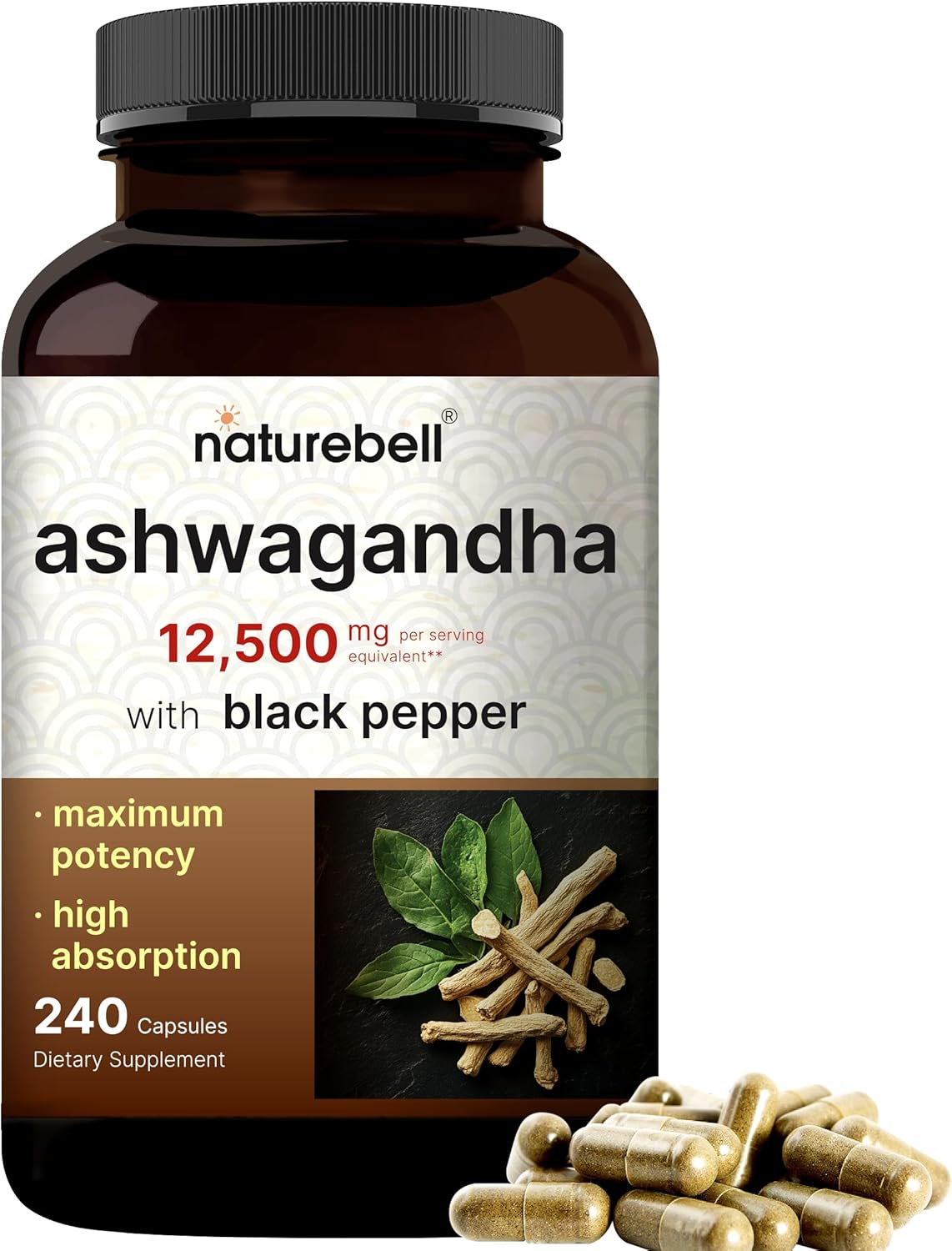 Naturebell Magnesium Glycinate Capsules 500Mg & Ashwagandha 12,500 Mg Equivalent With Black Pepper Bundle Pack | Chelated & Purified Mineral | Adaptogens Supplements For Relaxation