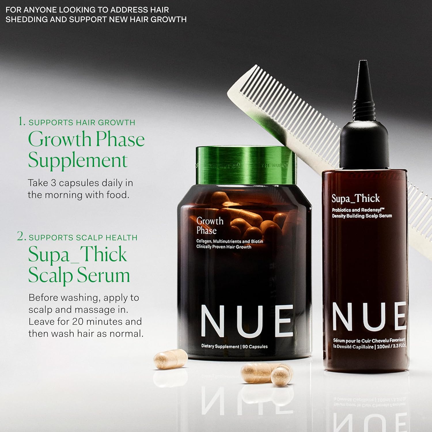 The Nue Co. Supa Thick Topical Hair Supplement, Supports Hair Growth And Reduces Shedding, Scalp Serum For Hair Density, Vegan, 4 Oz / 100 Ml : Beauty & Personal Care