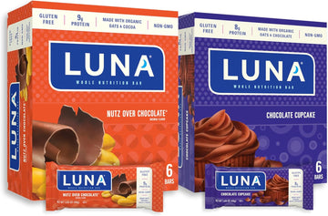 Luna Bar - Variety Pack - Nutz Over Chocolate And Chocolate Cupcake - Gluten-Free - Non-Gmo - 8-9G Protein - Made With Organic Oats - Low Glycemic - 1.69 Oz. (12 Count)