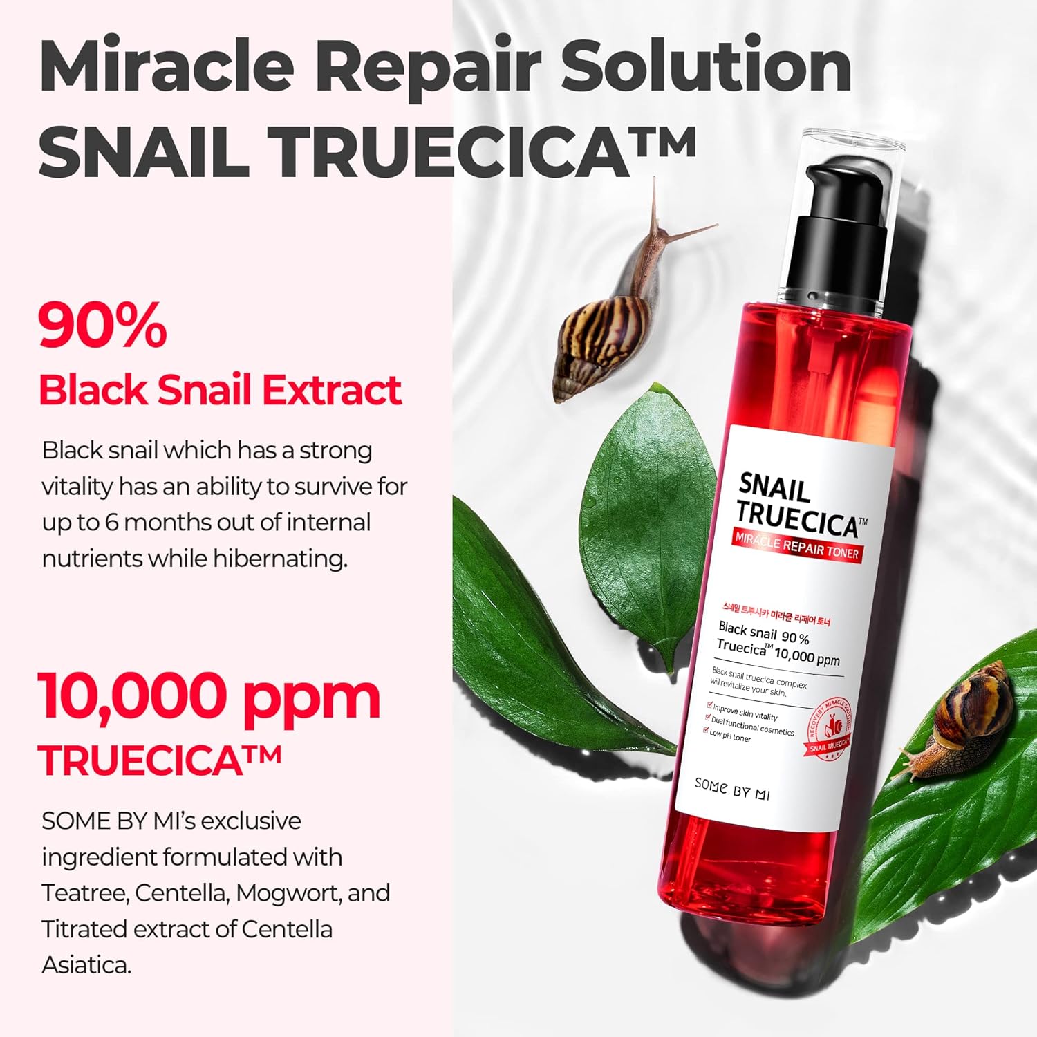 Some By Mi Snail Truecica Miracle Repair Toner - 4.6Oz, 135Ml - Made From Snail Mucin For Sensitive Skin - Daily Repair Face Toner With Skin Texture And Pigmentation Care - Korean Skin Care